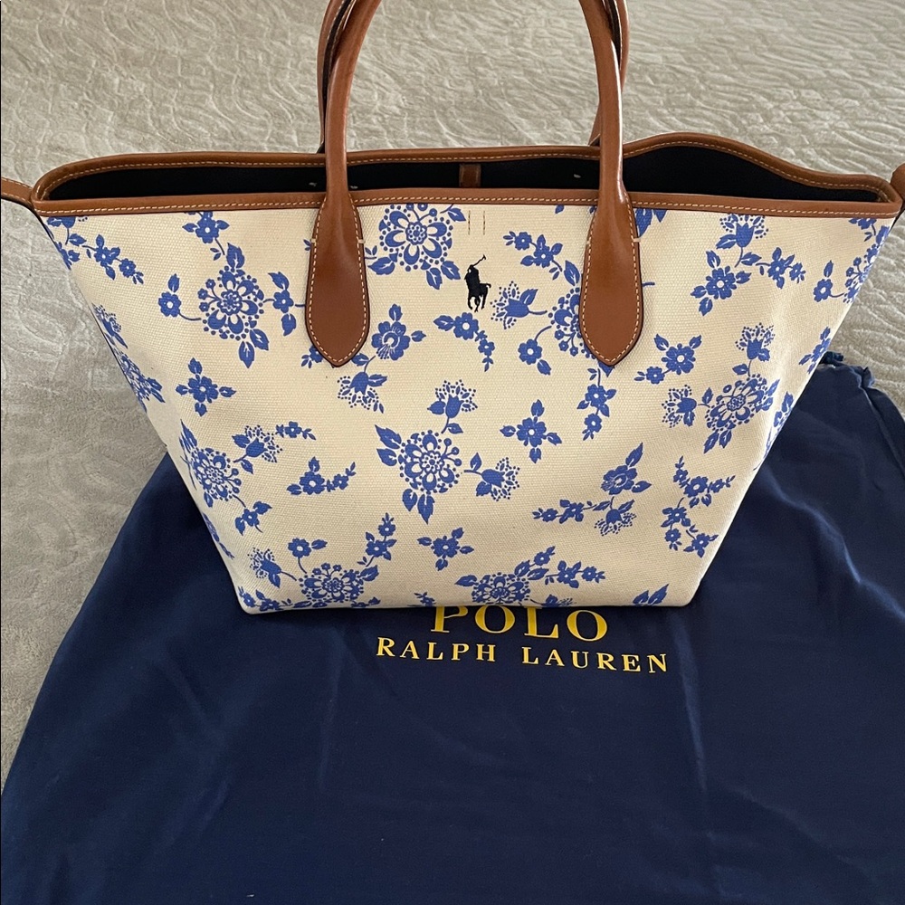 NEW Polo by Ralph Lauren Bellport Canvas Tote with Blue Floral Print